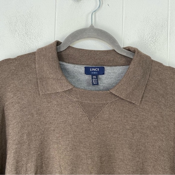 Lincs DC & Co. Collared Sweater Men’s Size XXL Beige Brown Pullover Silk Blend - Picture 3 of 11
